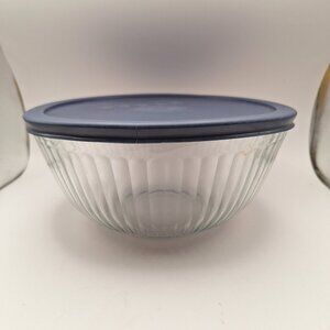 PYREX RIBBED CLEAR MIXING BOWL WITH COBALT BLUE LID 10 CUP/2.5L USA #7403-S EUC